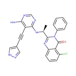 C[C@H](Nc1ncnc(N)c1C#Cc1cn[nH]c1)c1nc2cccc(Cl)c2c(=O)n1-c1ccccc1 ZINC000209648235