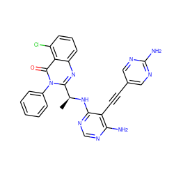 C[C@H](Nc1ncnc(N)c1C#Cc1cnc(N)nc1)c1nc2cccc(Cl)c2c(=O)n1-c1ccccc1 ZINC000209626740