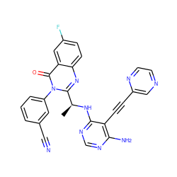 C[C@H](Nc1ncnc(N)c1C#Cc1cnccn1)c1nc2ccc(F)cc2c(=O)n1-c1cccc(C#N)c1 ZINC000219042504