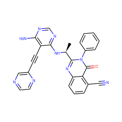 C[C@H](Nc1ncnc(N)c1C#Cc1cnccn1)c1nc2cccc(C#N)c2c(=O)n1-c1ccccc1 ZINC000219079085