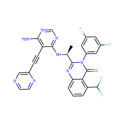 C[C@H](Nc1ncnc(N)c1C#Cc1cnccn1)c1nc2cccc(C(F)F)c2c(=O)n1-c1cc(F)cc(F)c1 ZINC000219119078