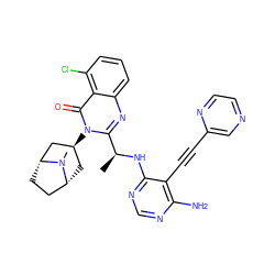 C[C@H](Nc1ncnc(N)c1C#Cc1cnccn1)c1nc2cccc(Cl)c2c(=O)n1[C@H]1C[C@@H]2CC[C@H](C1)N2C ZINC001772628058