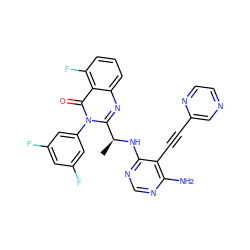 C[C@H](Nc1ncnc(N)c1C#Cc1cnccn1)c1nc2cccc(F)c2c(=O)n1-c1cc(F)cc(F)c1 ZINC000219051966