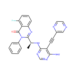 C[C@H](Nc1ncnc(N)c1C#Cc1cnccn1)c1nc2cccc(F)c2c(=O)n1-c1ccccc1 ZINC000219143002