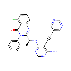 C[C@H](Nc1ncnc(N)c1C#Cc1cncnc1)c1nc2cccc(Cl)c2c(=O)n1-c1ccccc1 ZINC000209633593