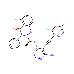 C[C@H](Nc1ncnc(N)c1C#Cc1ncc(F)cc1F)c1nc2cccc(Cl)c2c(=O)n1-c1ccccc1 ZINC000219100624