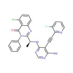 C[C@H](Nc1ncnc(N)c1C#Cc1ncccc1F)c1nc2cccc(Cl)c2c(=O)n1-c1ccccc1 ZINC000219081188