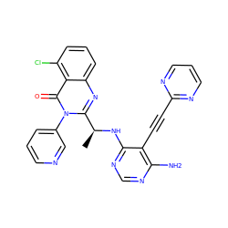 C[C@H](Nc1ncnc(N)c1C#Cc1ncccn1)c1nc2cccc(Cl)c2c(=O)n1-c1cccnc1 ZINC000219109708