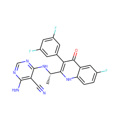 C[C@H](Nc1ncnc(N)c1C#N)c1[nH]c2ccc(F)cc2c(=O)c1-c1cc(F)cc(F)c1 ZINC000114790419