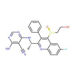 C[C@H](Nc1ncnc(N)c1C#N)c1nc2ccc(F)cc2c([S@@+]([O-])CCO)c1-c1ccccc1 ZINC000146468174