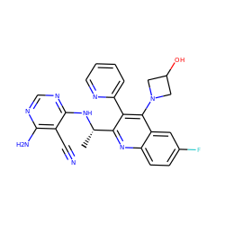 C[C@H](Nc1ncnc(N)c1C#N)c1nc2ccc(F)cc2c(N2CC(O)C2)c1-c1ccccn1 ZINC000147439928