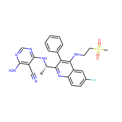 C[C@H](Nc1ncnc(N)c1C#N)c1nc2ccc(F)cc2c(NCCS(C)(=O)=O)c1-c1ccccc1 ZINC000095565920