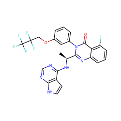 C[C@H](Nc1ncnc2[nH]ccc12)c1nc2cccc(F)c2c(=O)n1-c1cccc(OCC(F)(F)C(F)(F)F)c1 ZINC000218648082