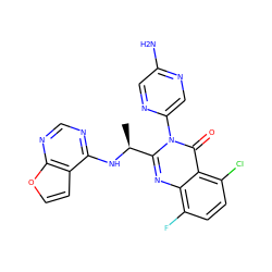 C[C@H](Nc1ncnc2occc12)c1nc2c(F)ccc(Cl)c2c(=O)n1-c1cnc(N)cn1 ZINC001772611096