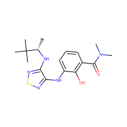 C[C@H](Nc1nsnc1Nc1cccc(C(=O)N(C)C)c1O)C(C)(C)C ZINC000040873803