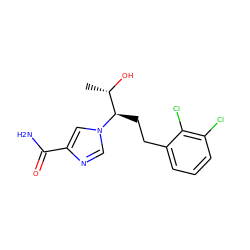 C[C@H](O)[C@@H](CCc1cccc(Cl)c1Cl)n1cnc(C(N)=O)c1 ZINC000000025432