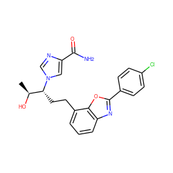 C[C@H](O)[C@@H](CCc1cccc2nc(-c3ccc(Cl)cc3)oc12)n1cnc(C(N)=O)c1 ZINC000011687298