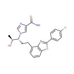 C[C@H](O)[C@@H](CCc1cccc2oc(-c3ccc(Cl)cc3)nc12)n1cnc(C(N)=O)c1 ZINC000011687712