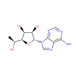 C[C@H](O)[C@@H]1O[C@@H](n2cnc3c(N)ncnc32)[C@H](O)[C@@H]1O ZINC000005141563