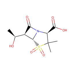 C[C@H](O)[C@H]1C(=O)N2[C@@H](C(=O)O)C(C)(C)S(=O)(=O)[C@H]12 ZINC000028100290