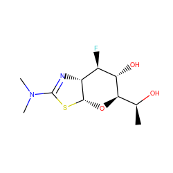 C[C@H](O)[C@H]1O[C@@H]2SC(N(C)C)=N[C@@H]2[C@@H](F)[C@@H]1O ZINC000148989549