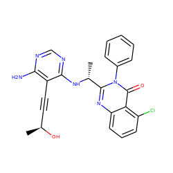 C[C@H](O)C#Cc1c(N)ncnc1N[C@H](C)c1nc2cccc(Cl)c2c(=O)n1-c1ccccc1 ZINC000220672541