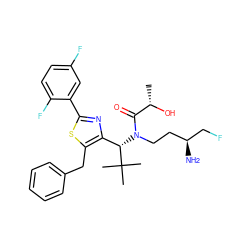 C[C@H](O)C(=O)N(CC[C@H](N)CF)[C@@H](c1nc(-c2cc(F)ccc2F)sc1Cc1ccccc1)C(C)(C)C ZINC000072317541