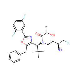 C[C@H](O)C(=O)N(CC[C@H](N)CF)[C@H](c1nc(-c2cc(F)ccc2F)oc1Cc1ccccc1)C(C)(C)C ZINC000169702690