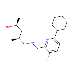 C[C@H](O)C[C@H](C)CNCc1nc(C2CCCCC2)ccc1F ZINC000261088829