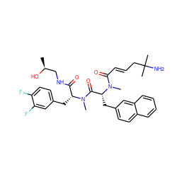 C[C@H](O)CNC(=O)[C@@H](Cc1ccc(F)c(F)c1)N(C)C(=O)[C@@H](Cc1ccc2ccccc2c1)N(C)C(=O)/C=C/CC(C)(C)N ZINC000027207483