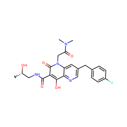 C[C@H](O)CNC(=O)c1c(O)c2ncc(Cc3ccc(F)cc3)cc2n(CC(=O)N(C)C)c1=O ZINC000149066020