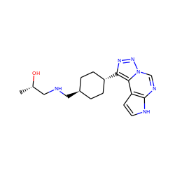 C[C@H](O)CNC[C@H]1CC[C@H](c2nnn3cnc4[nH]ccc4c23)CC1 ZINC001772636350