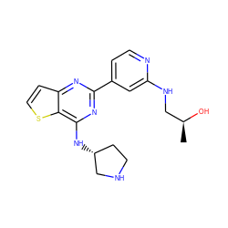 C[C@H](O)CNc1cc(-c2nc(N[C@@H]3CCNC3)c3sccc3n2)ccn1 ZINC000223678270