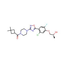 C[C@H](O)COc1cc(Cl)c(-c2nc(N3CCN(C(=O)C4CC(C)(C)C4)CC3)no2)cc1F ZINC000299833048