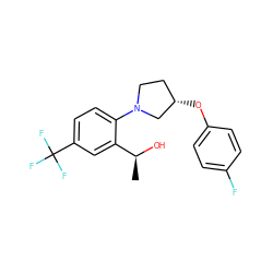 C[C@H](O)c1cc(C(F)(F)F)ccc1N1CC[C@H](Oc2ccc(F)cc2)C1 ZINC000103252370
