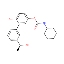 C[C@H](O)c1cccc(-c2cc(OC(=O)NC3CCCCC3)ccc2O)c1 ZINC000096273125