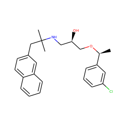 C[C@H](OC[C@H](O)CNC(C)(C)Cc1ccc2ccccc2c1)c1cccc(Cl)c1 ZINC000049045523