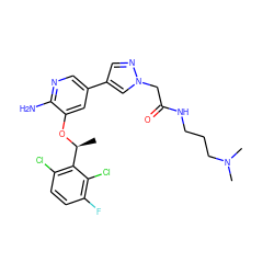 C[C@H](Oc1cc(-c2cnn(CC(=O)NCCCN(C)C)c2)cnc1N)c1c(Cl)ccc(F)c1Cl ZINC000072180401