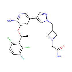 C[C@H](Oc1cc(-c2cnn(CC3CN(CC(N)=O)C3)c2)cnc1N)c1c(Cl)ccc(F)c1Cl ZINC000072183843