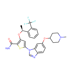 C[C@H](Oc1cc(-n2cnc3ccc(OC4CCN(C)CC4)cc32)sc1C(N)=O)c1ccccc1C(F)(F)F ZINC000042889392