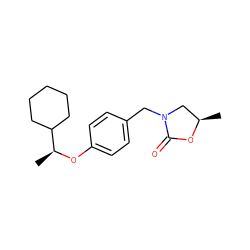 C[C@H](Oc1ccc(CN2C[C@@H](C)OC2=O)cc1)C1CCCCC1 ZINC000040411108