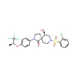 C[C@H](Oc1ccc(N2CC[C@]3(CCN(S(=O)(=O)c4ccccc4Cl)C[C@@H]3O)C2=O)cc1)C(F)(F)F ZINC000096167536