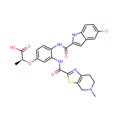 C[C@H](Oc1ccc(NC(=O)c2cc3cc(Cl)ccc3[nH]2)c(NC(=O)c2nc3c(s2)CN(C)CC3)c1)C(=O)O ZINC000071318969