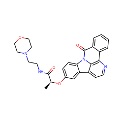 C[C@H](Oc1ccc2c(c1)c1ccnc3c4ccccc4c(=O)n2c13)C(=O)NCCN1CCOCC1 ZINC000008792226