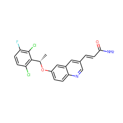 C[C@H](Oc1ccc2ncc(/C=C/C(N)=O)cc2c1)c1c(Cl)ccc(F)c1Cl ZINC000045364169