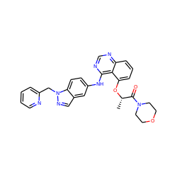 C[C@H](Oc1cccc2ncnc(Nc3ccc4c(cnn4Cc4ccccn4)c3)c12)C(=O)N1CCOCC1 ZINC000029041313