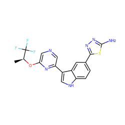 C[C@H](Oc1cncc(-c2c[nH]c3ccc(-c4nnc(N)s4)cc23)n1)C(F)(F)F ZINC000204779689