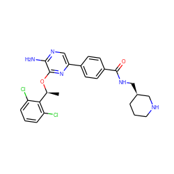 C[C@H](Oc1nc(-c2ccc(C(=O)NC[C@@H]3CCCNC3)cc2)cnc1N)c1c(Cl)cccc1Cl ZINC000045253824