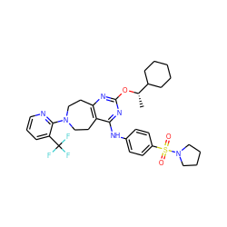 C[C@H](Oc1nc2c(c(Nc3ccc(S(=O)(=O)N4CCCC4)cc3)n1)CCN(c1ncccc1C(F)(F)F)CC2)C1CCCCC1 ZINC000163397468