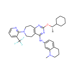 C[C@H](Oc1nc2c(c(Nc3ccc4c(c3)N(C)CCC4)n1)CCN(c1ncccc1C(F)(F)F)CC2)C1CCCCC1 ZINC000144123988